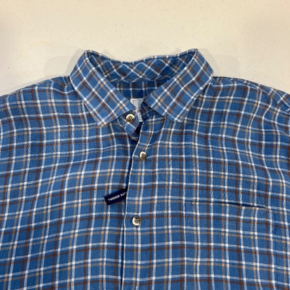johnnie-O Hangin Out Linen Button Up Shirt - Omar Wake Blue Tan Plaid NWOT - Picture 4 of 8